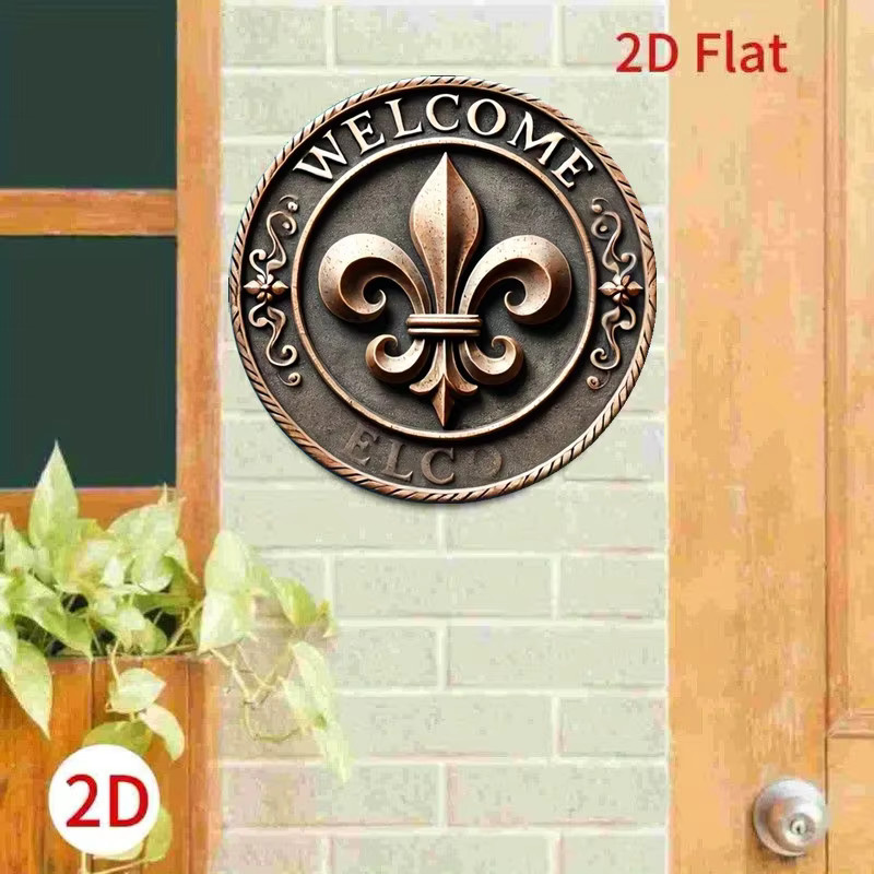 Potdemiel Rundes Metall-Wandschild Lily Welcome Sign in Braun mit Floralem Design, Durchmesser: 19,8 cm - Bild 2