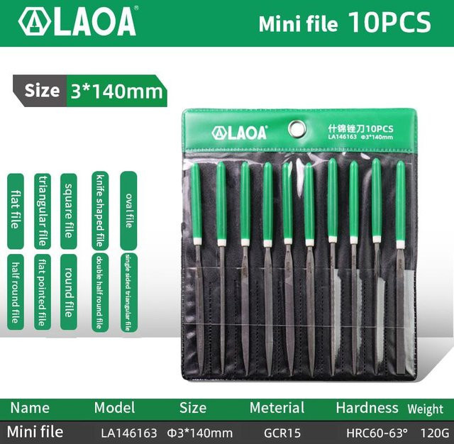 LAOA Mini Feilensatz aus Stahl in Silber, Set mit verschiedenen Formen wie Vierkant-, Halbrund- und Dreiecksfeile zum Polieren und Bearbeiten - Bild 1