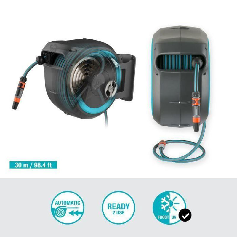 Gardena RollUp L Schlauchbox mit 30 m Schlauch in Türkis und Grau, Wandmontage, automatische Aufwicklung - Bild 3