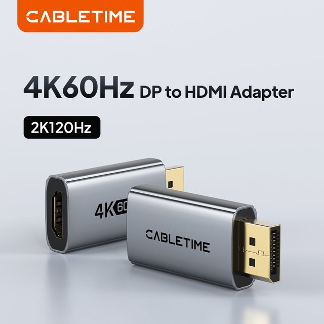 CABLETIME DisplayPort zu HDMI Adapter in Orange für 4K@60Hz, DP Stecker auf HDMI Buchse Konverter für PC, Laptop, TV und Projektor - Bild 1