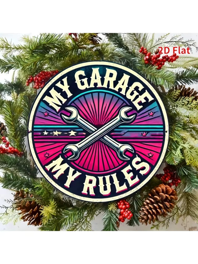 Potdemiel Retro-Garagen-Wandkunst Aluminiumschild My Garage My Rules, B/H: 20,3 x 20,3 cm, Mehrfarbig - Bild 5