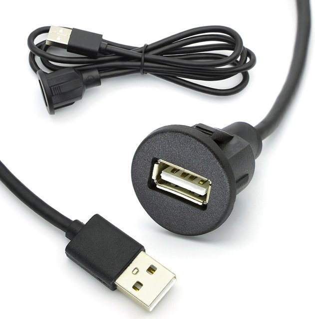 JCD USB 2.0 Verlängerungskabel für die Auto Armaturenbrett Installation, Single Port Panel Adapter, Schwarz - Bild 1