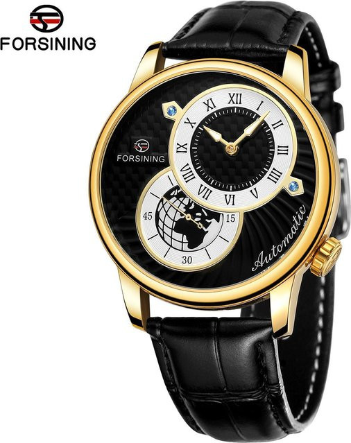 FORSINING Armbanduhr Automatik, Leder, Gold/Schwarz, Herren - Bild 1