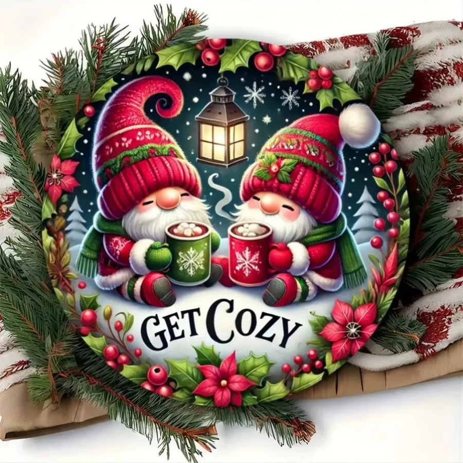 Runde Weihnachtswandkunst aus Eisen mit Weihnachtszwerg von CIFBUY, Multicolor, Durchmesser: 20 cm - Bild 4