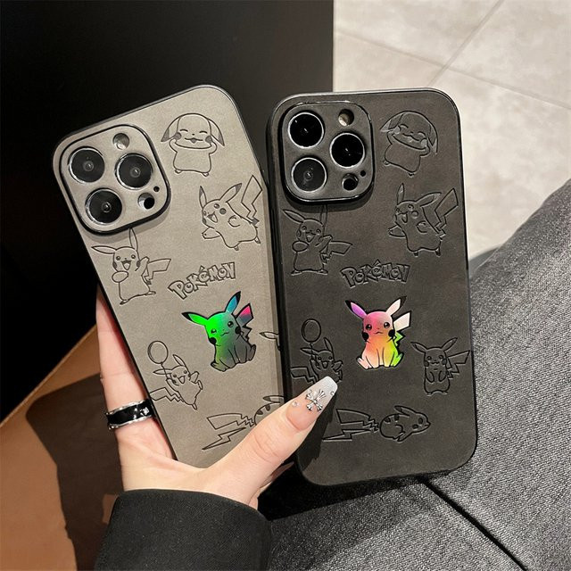 TOPTOY iPhone Schutzhülle aus Leder mit Pikachu Anime Motiv und Laser-Prägung für iPhone 17 16 15 14 13 12 Pro Max Plus - Bild 1