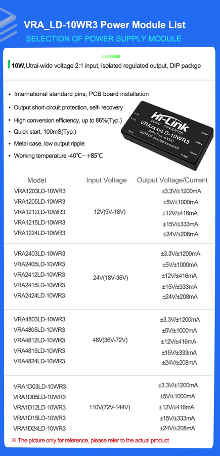 Hi-Link VRB1205LD-10WR3 Serie DCDC-Wandler Isolierter Schaltnetzteilmodul 10W in Schwarz - Bild 4