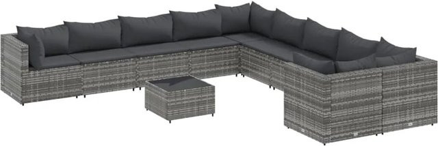 vidaXL 11-tlg Garten-Sofagarnitur aus Poly-Rattan und pulverbeschichtetem Stahl in Grau/Anthrazit Modell 96 - Bild 1
