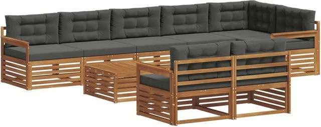 vidaXL Outdoor-Sofagarnitur aus massivem Akazienholz mit Kissen, 9-teiliges Set, Anthrazit und Natur - Bild 1