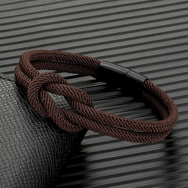 YULIN Armband, Doppel-lagiges geknotetes Seilarmband, Edelstahl, Schwarz, Unisex, 21cm - Bild 1