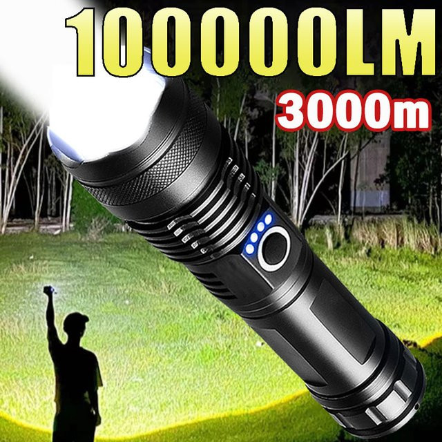 Mikenoon High Power LED Taschenlampe mit Teleskop-Zoom, wiederaufladbar, Schwarz - Bild 1