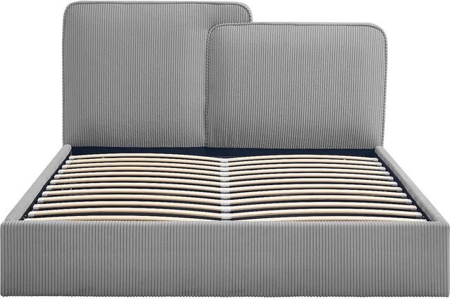 Vente-unique Bett Nayola mit Bettkasten in Grau aus Cord-Samt, B/T/H: 160 x 200 x 102 cm - Bild 1