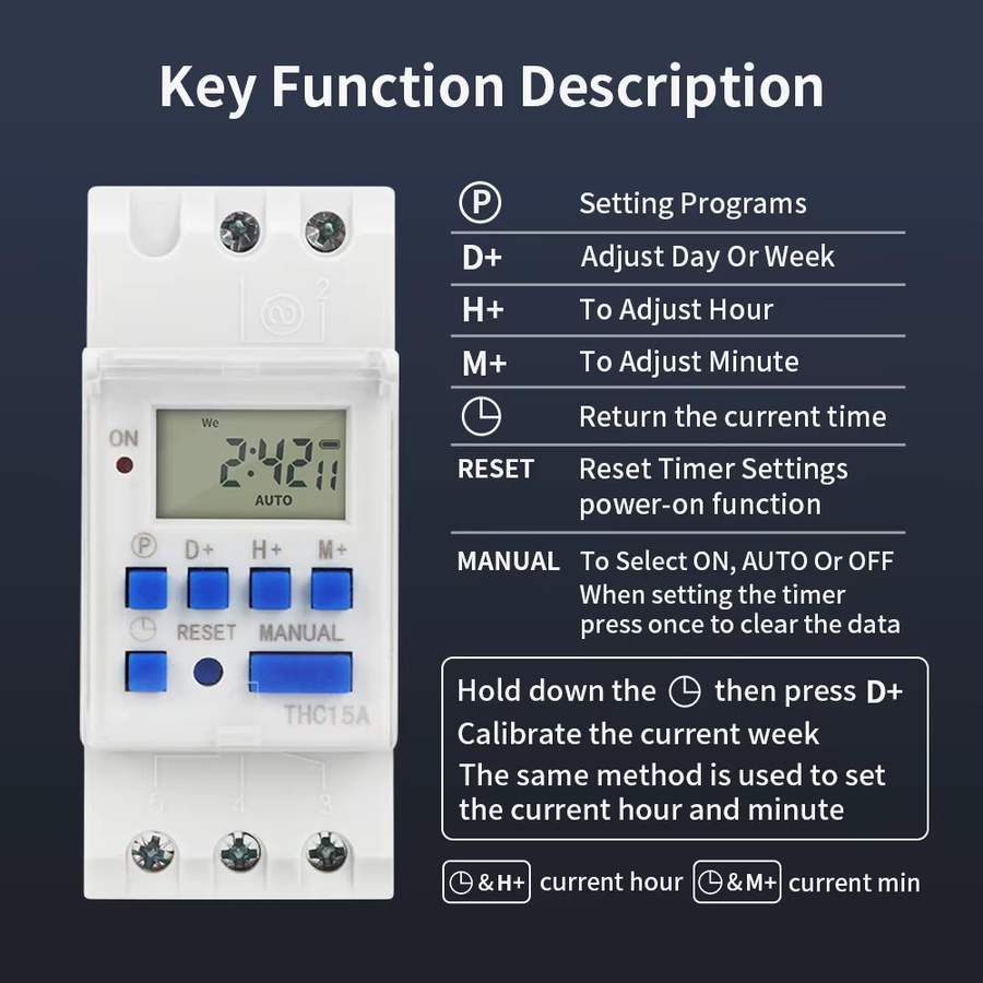 TNCE Digitale Zeitschaltuhr THC15A 220V Mini-Zeitregler mit 7-Tage-Programmierung in Weiß - Bild 4