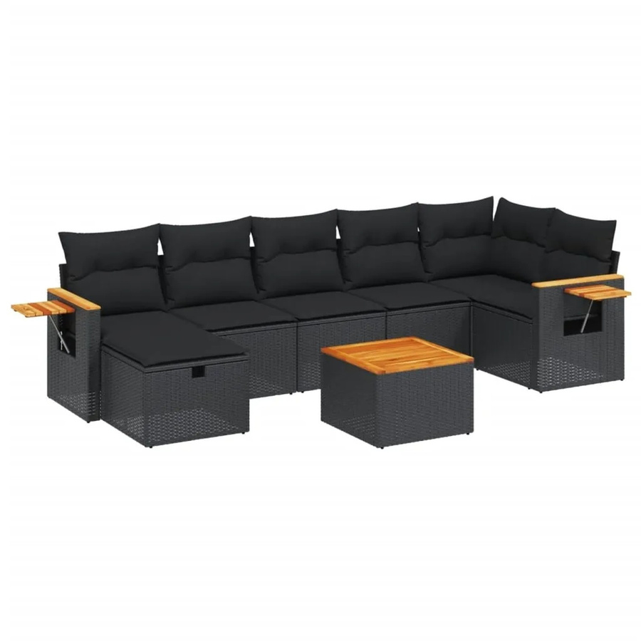 vidaXL 8-tlg Garten-Sofagarnitur in L-Form aus schwarzem Poly-Rattan mit wetterfesten Kissen und pulverbeschichtetem Stahlgestell - Bild 2