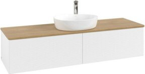 V&B Waschtischunterschrank Antao mit Frontstruktur, Wandhängend, Eiche Honig und Weiß Lackiert, B: 160 cm, T: 50 cm - Bild 1