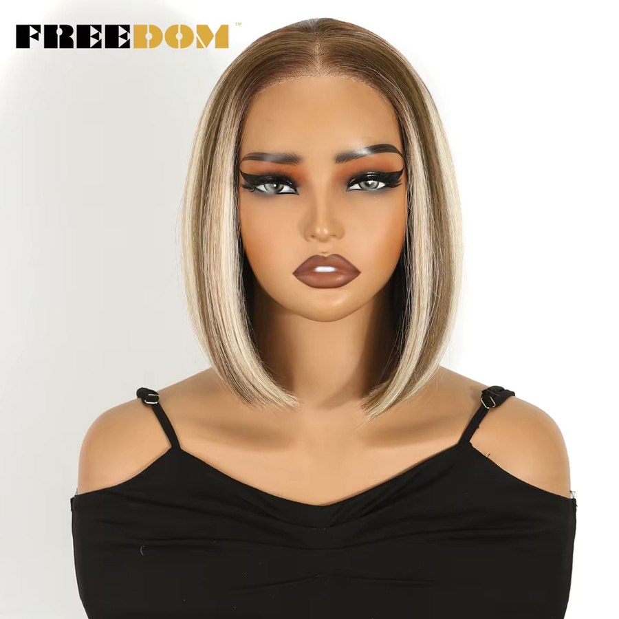 FREEDOM Synthetische Lace-Front-Perücke, 10 Zoll Bob, Ombre Braun Blond, Damen - Bild 2