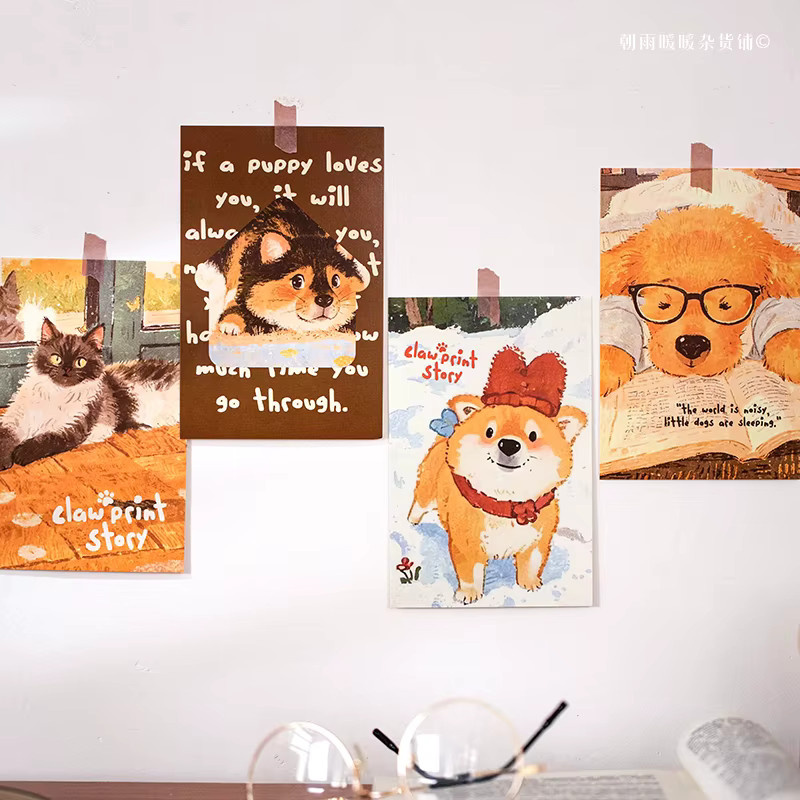 Morning Rain Postkarte mit Hunde- und Katzen-Motiv in Multicolor, kreative Wanddekoration im Ins-Style - Bild 3