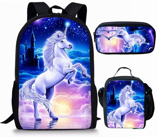 3er-Set Fancy Style Studio Einhorn Rucksäcke und Federmäppchen in Multicolour für Schüler und Studenten - Bild 1