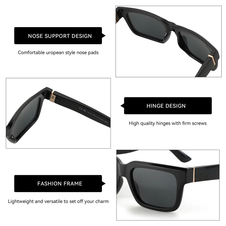 ZENOTTIC Sonnenbrille, quadratisch, Vollrand, Kunststoff, Unisex, schwarz, polarisiert - Bild 3