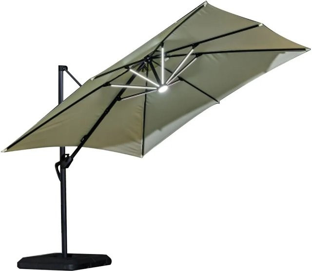 360Home Großer Sonnenschirm Weiß mit Solar-LED-Lichtstreifen für Garten und Terrasse, B/T: 255 x 270 cm - Bild 1