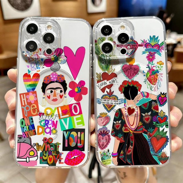 Frida Kahlo Design Handyhülle für iPhone 12 bis 17 Pro Max Plus, magnetische transparente Schutzhülle in Kristallklar - Bild 1