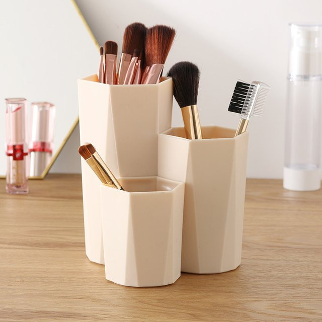 Kosmetischer Pinselhalter mit 3 Fächern in Weiß zur Aufbewahrung von Make-up, Augenbrauenstiften und Nagellackpinseln aus Kunststoff - Bild 1