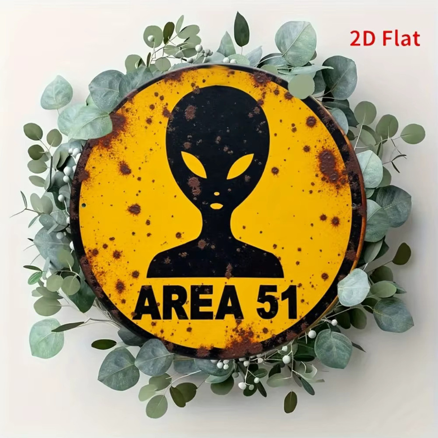 CIFBUY Area 51 Alien Retro Metallschild, Vintage UFO Außerirdische Dekoration, Gelb/Schwarz, Durchmesser: 20 cm - Bild 3