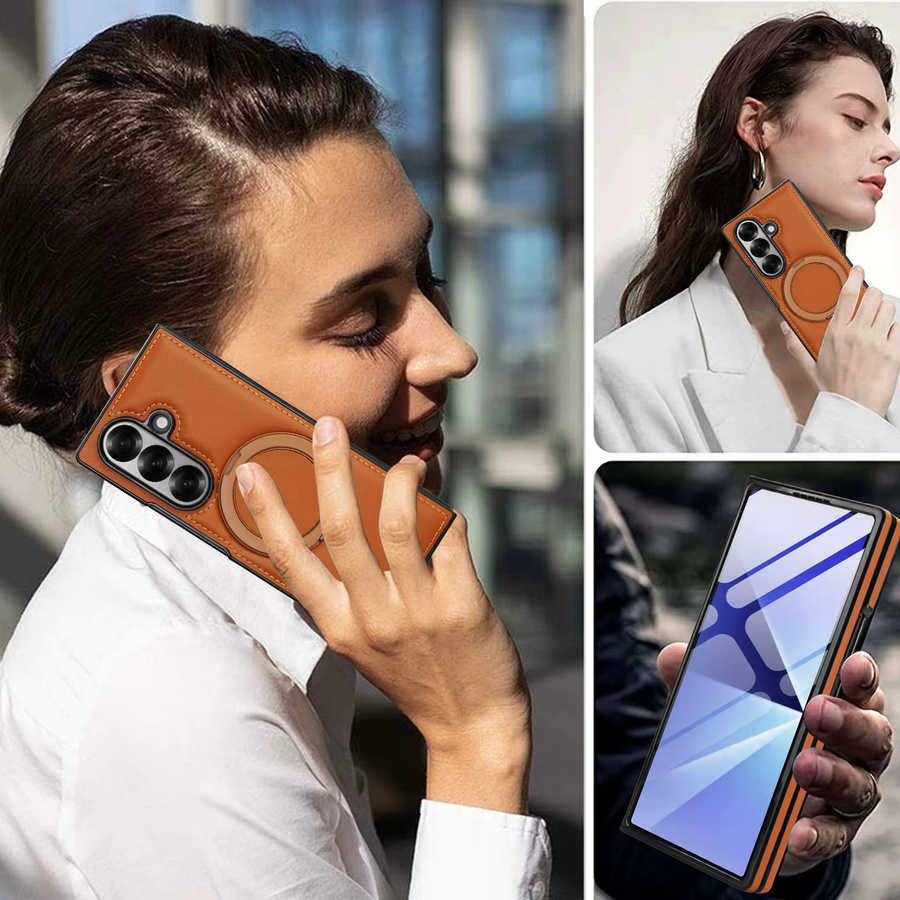 Luxuriöse Business-Lederhülle mit magnetischem Ständer für Samsung Galaxy Z Fold 7, 6, 5, 4, 3 in Pink - Bild 5