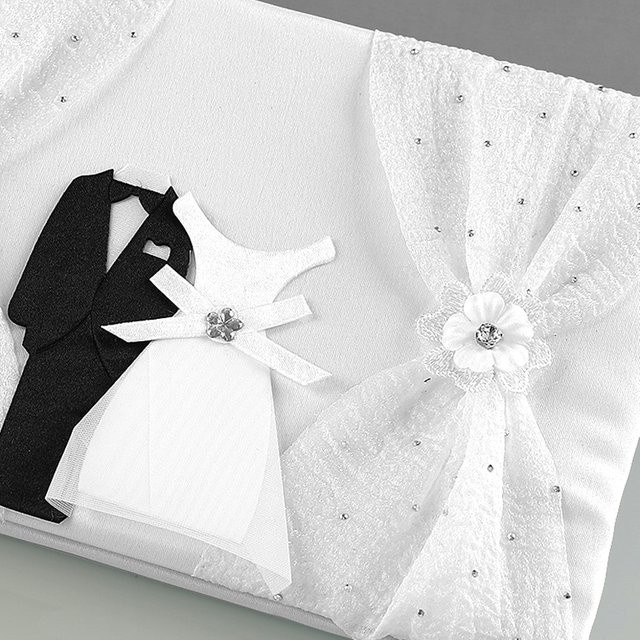 Schwarz-weißes Schildbuch für Hochzeitsgäste mit Hardcover und Stoffeinband als Unterschriftenbuch für Verlobung und Hochzeit - Bild 1