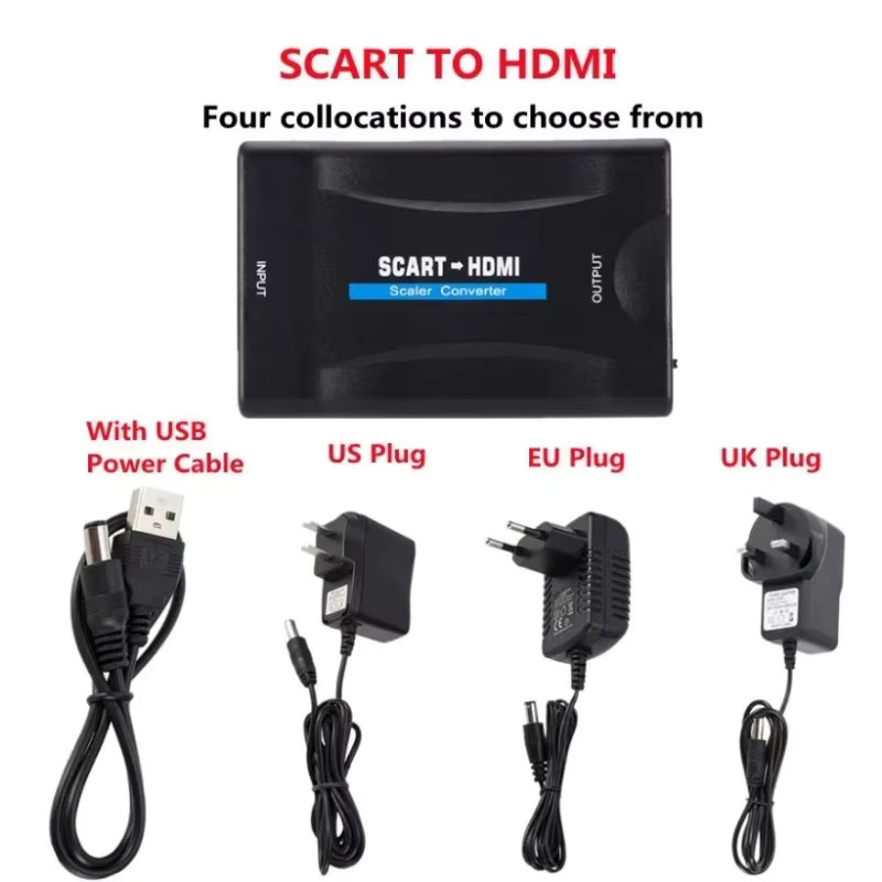 GRWIBEOU SCART zu HDMI Video-Audio Upscale Konverter Adapter in Schwarz für HD-TV, DVD und Set-Top-Boxen - Bild 2