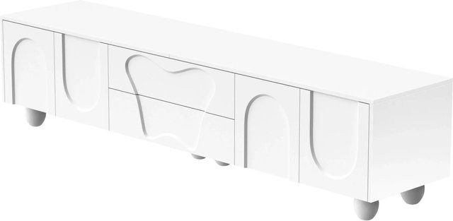 okwish TV Schrank in Weiß mit minimalistischem Design und Holzbeinen, B/T/H: 180 x 40 x 42 cm - Bild 1
