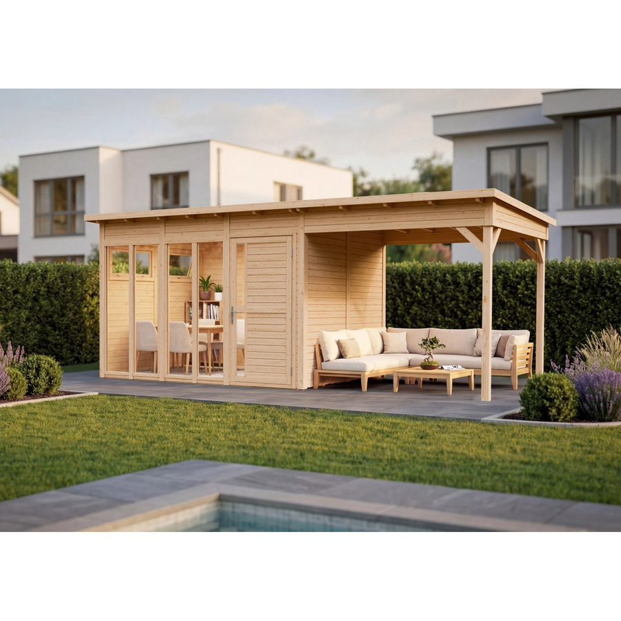 Bertilo Holz-Gartenhaus Pentus3Off.L in Natural mit Flachdach und modernem Design in Elementbauweise - Bild 2