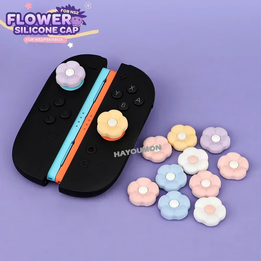 HeroAngel 4er-Set Silikon Joystick-Kappen im Blumen-Design für Nintendo Switch Joypad Controller, Blau und Mehrfarbig - Bild 3