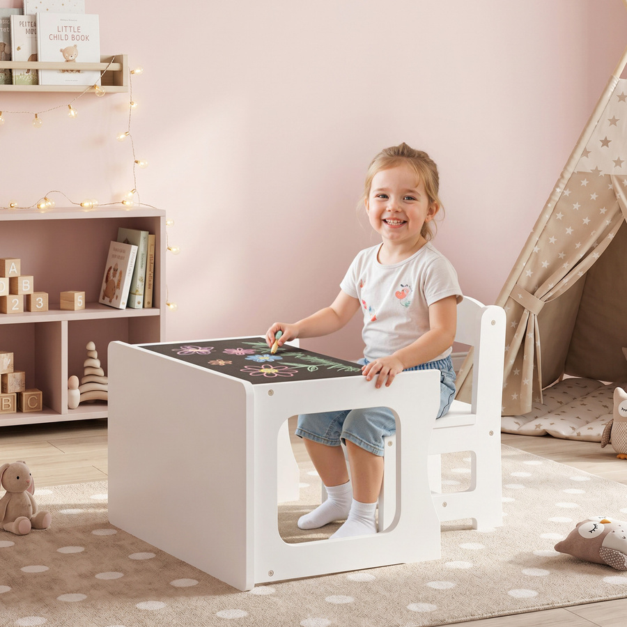AIYAPLAY Kindertisch mit Stuhl Set von Aosom in Weiß, wendbare Tischplatte mit Tafel zum Zeichnen für Kinder von 3 bis 6 Jahren - Bild 2