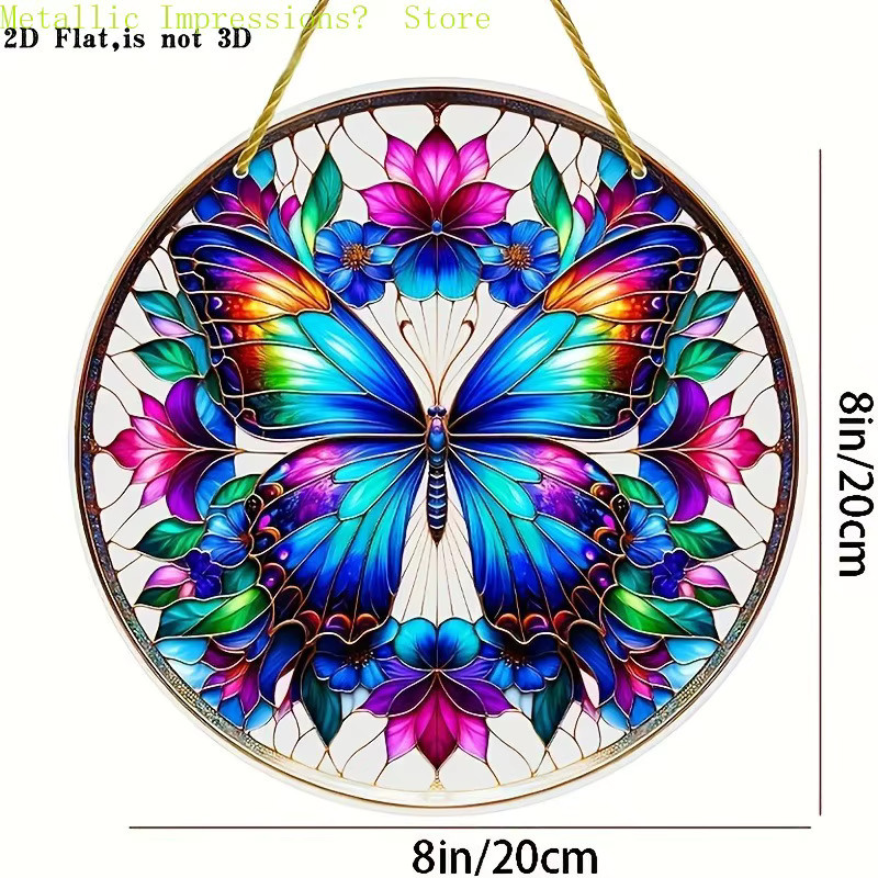 Potdemiel Schmetterling Sonnenfänger Ornament aus Acryl, Rund, Mehrfarbig, Durchmesser: 20 cm - Bild 3