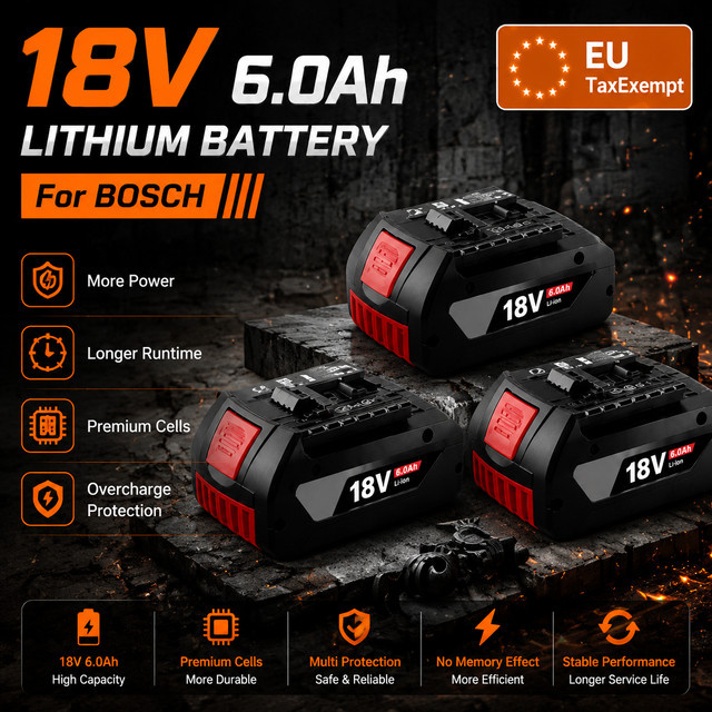 Bosch 18V 6.0 Ah Lithium-Ionen Akku, kompatibel mit Bosch Professional BAT609 BAT609G BAT618 BAT618G, Schwarz - Bild 1