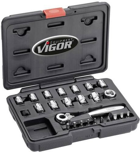 Vigor Steckschlüsselsatz V5202 superflach 25-teilig 1/4 Zoll (6,3 mm) aus Edelstahl - Bild 1
