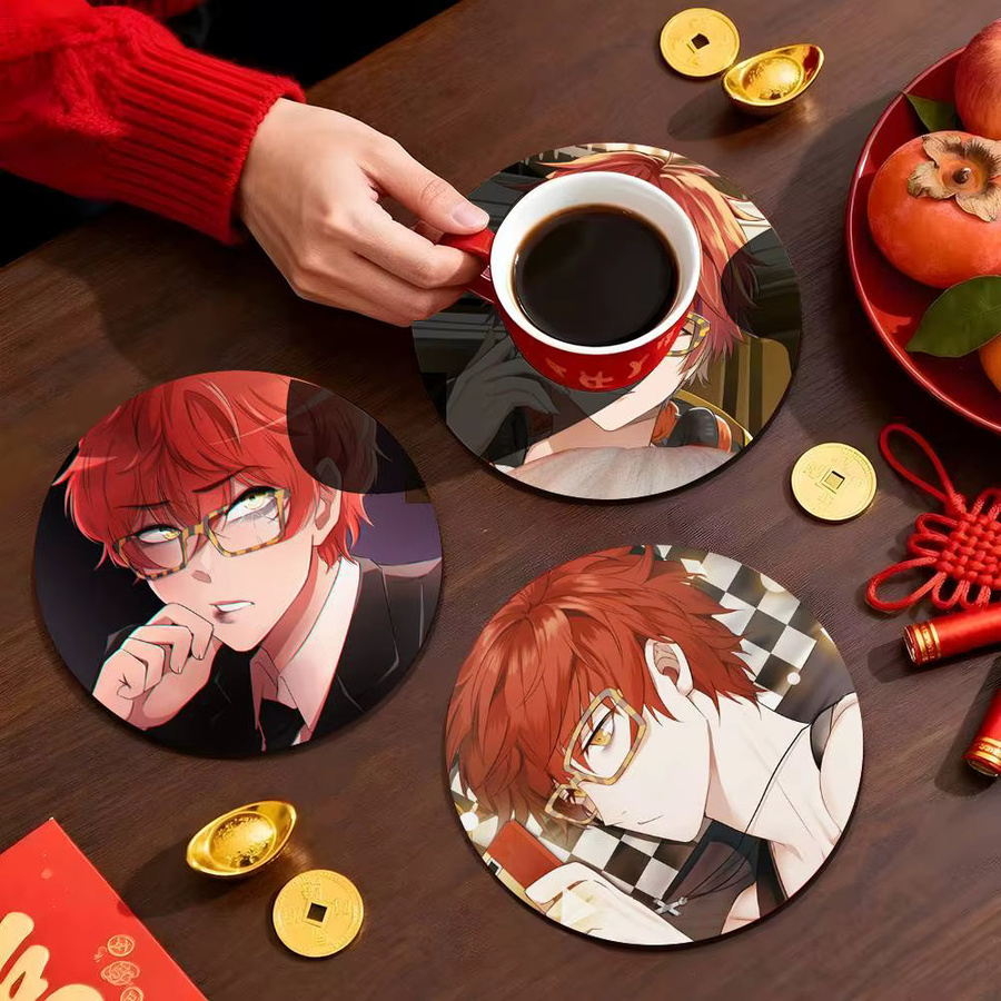 Holzuntersetzer Anime Mystic Messenger mit Farbdruck, rund, Mehrfarbig - Bild 3