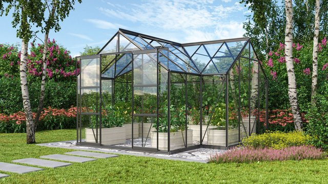 Vitavia Gewächshaus Sirona in Schwarz mit 13 m² Fläche und 3 mm ESG-Glas - Bild 1