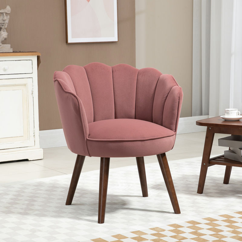 HOMCOM Esszimmerstuhl mit Rückenlehne aus Gummiholz und Polyester in Rosa, B/T/H: 66 x 72 x 79 cm - Bild 2