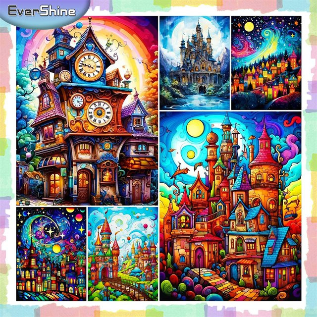 Ever shine Diamantmalerei Schloss Landschaft als Mosaik-Stickerei mit runden Steinen in Multicolour - Bild 1