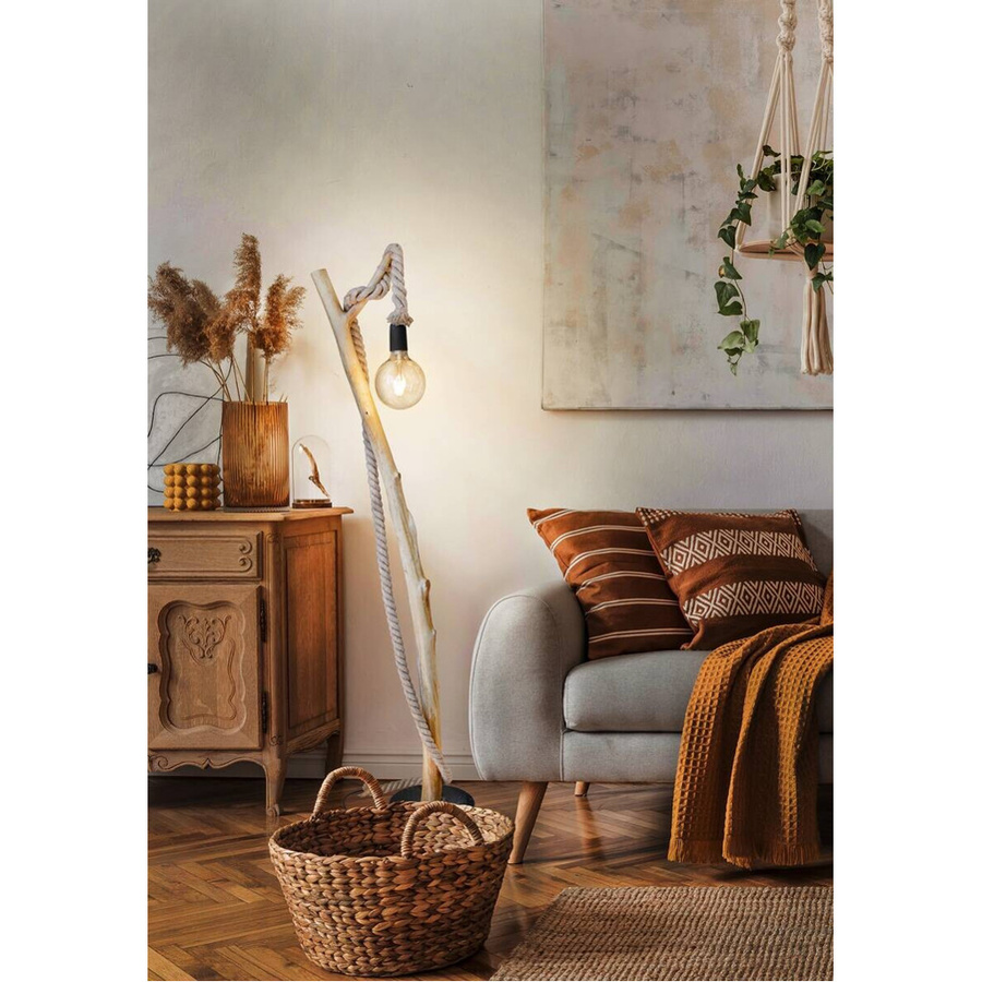 GLOBO Stehlampe NERIDA in Braun und Schwarz aus Holz und MDF, B/H/T: 51 x 150 x 25 cm - Bild 2