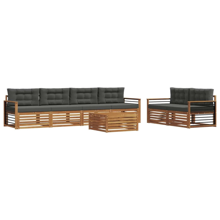 vidaXL Outdoor-Sofagarnitur 7-teilig aus massivem Akazienholz mit Kissen in Anthrazit und Natur - Bild 2