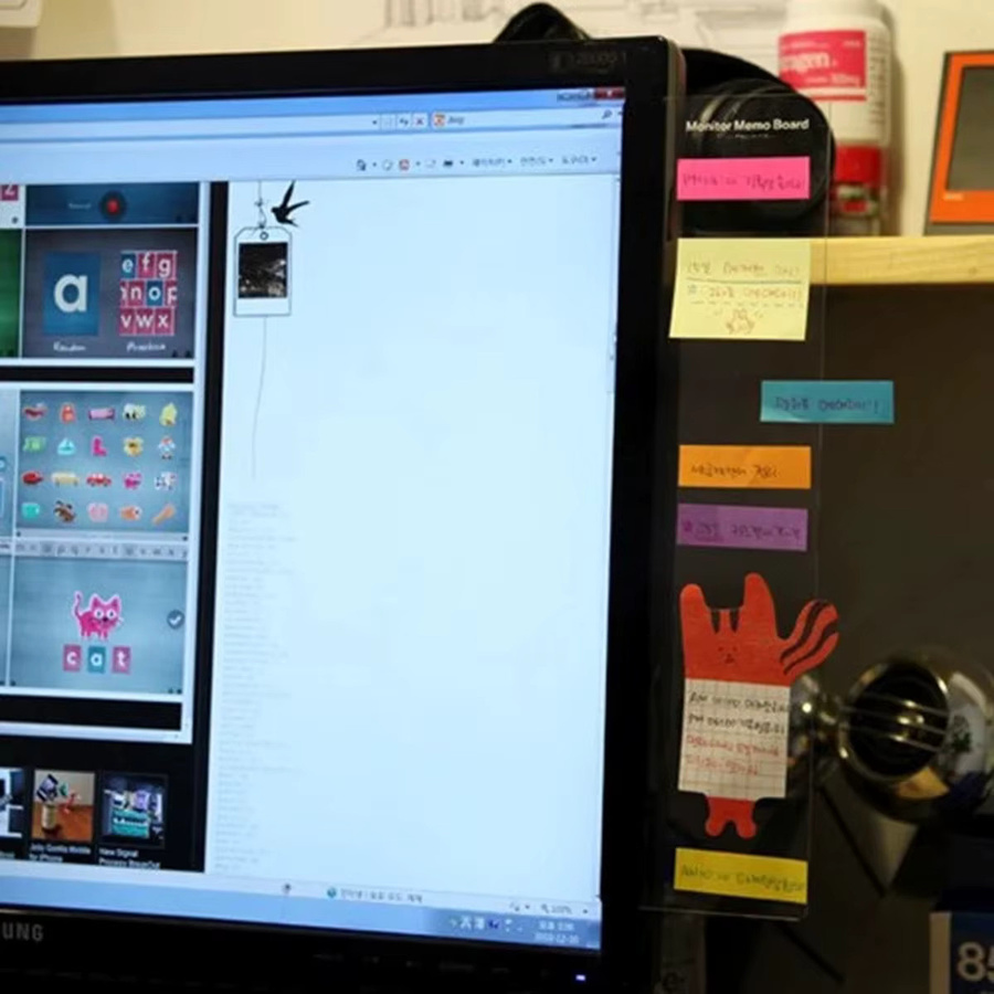 Transparente Acryl-Monitor-Nachrichtentafel mit Whiteboard und Handy-Aufbewahrungsregal für das Büro - Bild 2