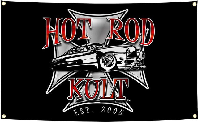 JMG Household Supplies Hot Rod Custom Car Flagge Wandteppich aus Polyester mit Digitaldruck, B/H: 90 x 150 cm, Mehrfarbig - Bild 1