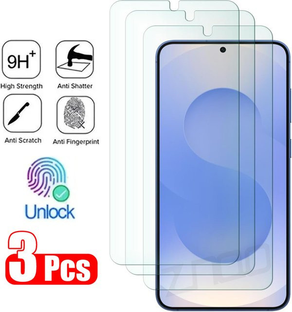 3er-Set gehärtetes Glas Displayschutz für Samsung Galaxy S25, S25 Plus, S24 Ultra und S24 FE, transparent, kompatibel mit Fingerabdrucksensor - Bild 1