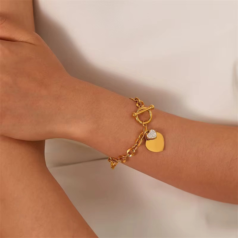 EILIECK Schmuck Set Doppel Herz Halskette Armband, Edelstahl, Damen - Bild 3