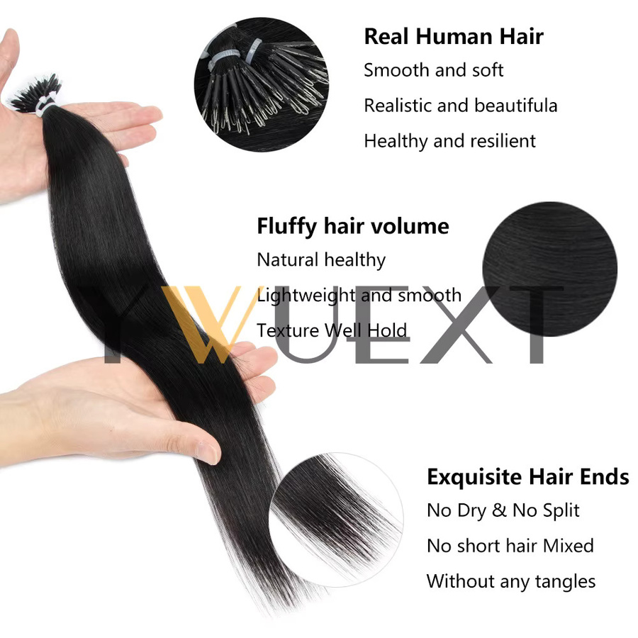 YWUEXT Micro Ring Haarverlängerungen Echthaar Glatt, 30g, 50 Stück, Damen - Bild 3