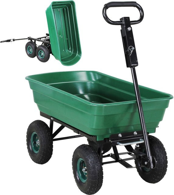 Miweba Bollerwagen Dumper mit verriegelbarer Kippfunktion und Anhängerkupplung, grüne PP-Wanne, bis 300 kg Traglast - Bild 1