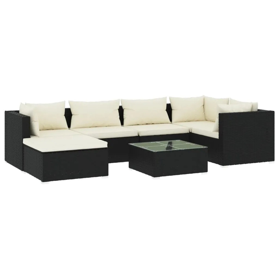 vidaXL 7-tlg Garten-Lounge-Set aus Poly Rattan mit Kissen in Schwarz und Beige - Bild 2