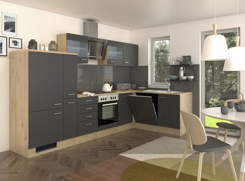 Flex-Well Winkelküche TIAGO modern in Grau mit E-Geräten, Breite: 310 cm - Bild 1